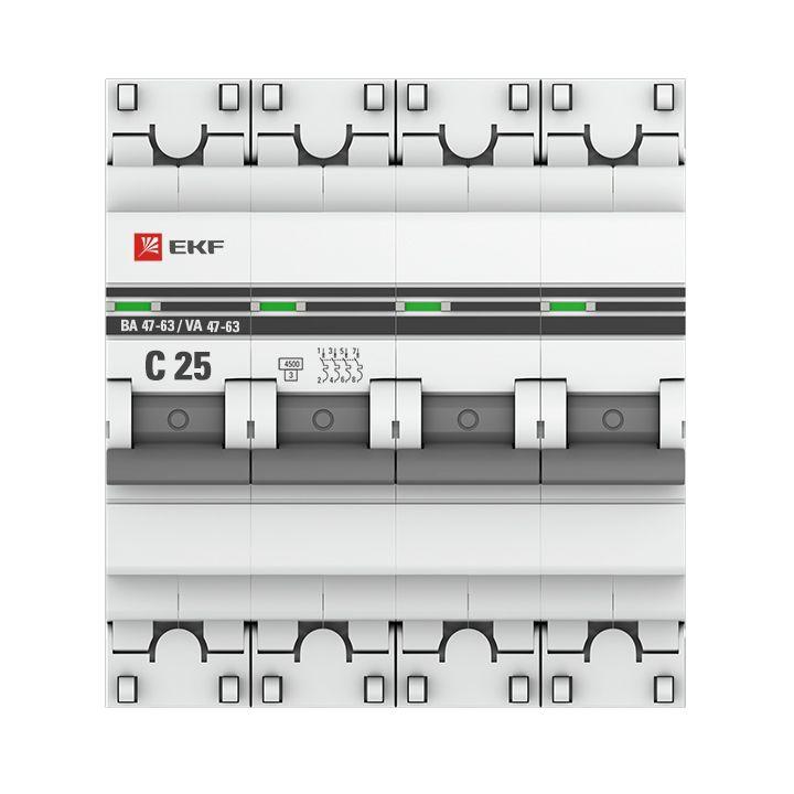 Выключатель автоматический модульный 4п C 25А 4.5кА ВА 47-63 PROxima EKF mcb4763-4-25C-pro