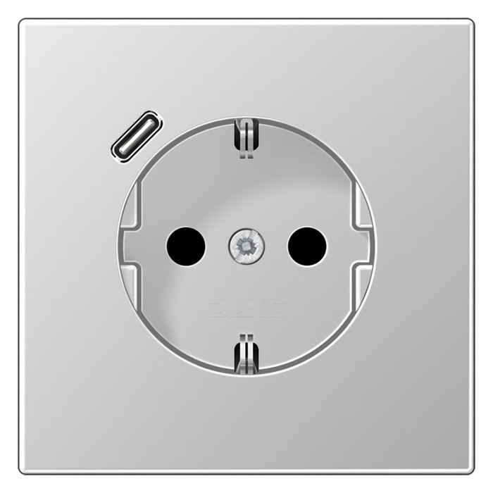 Розетка с USB Jung LS METAL, скрытый монтаж, с заземлением, алюминий, AL1520-18C-L