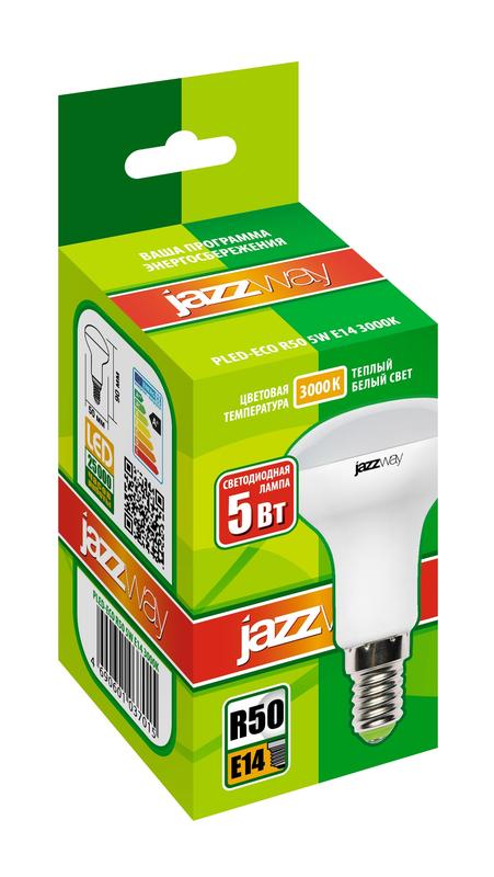 Лампа светодиодная PLED-ECO 5Вт R50 3000К тепл. бел. E14 400лм 220-240В JazzWay 1037015A