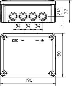 Коробка распределительная 190х150х77мм T160 7хM25 5хM32 IP66 свет. сер. OBO 2007093